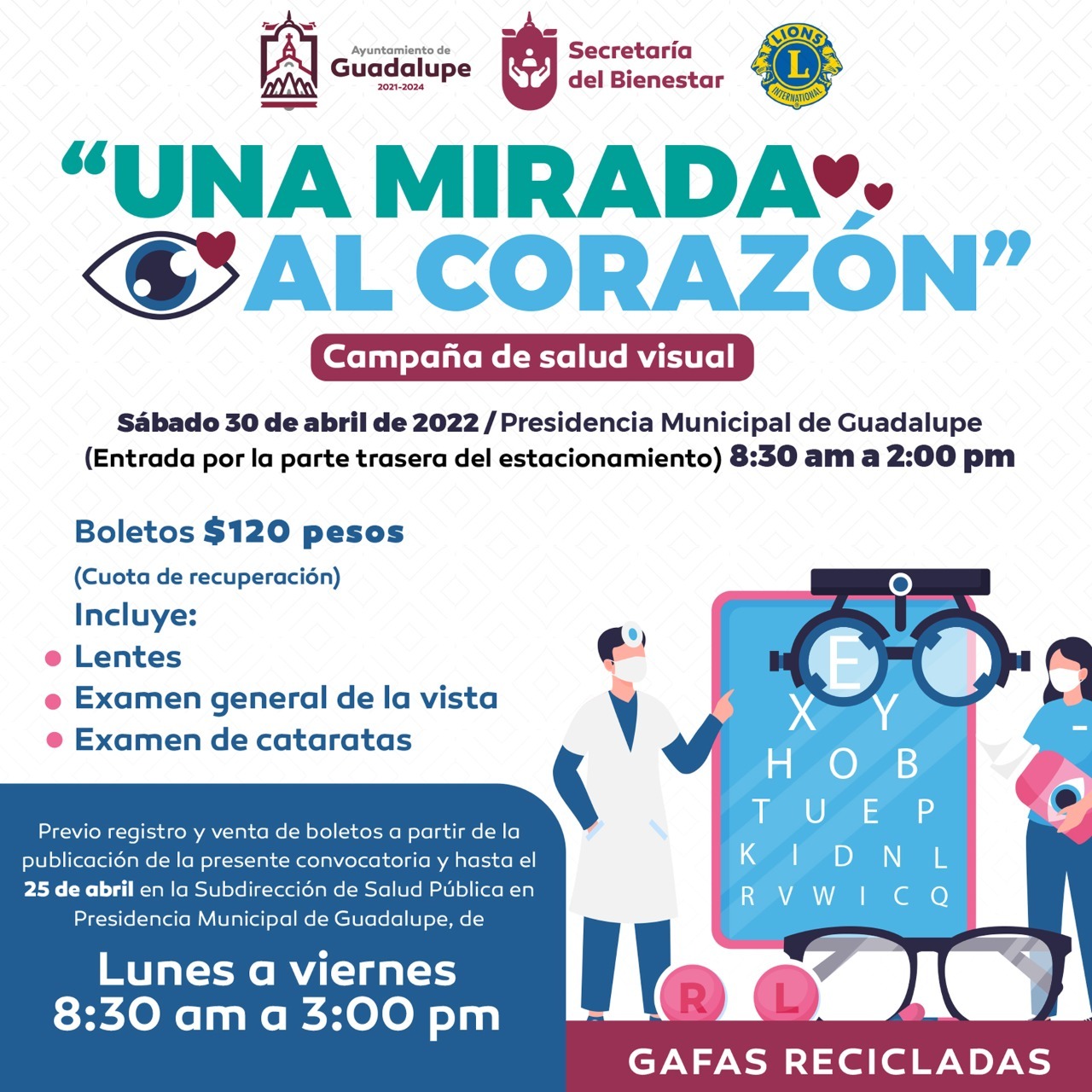 Invita Ayuntamiento de Guadalupe a participar en campaña de salud visual