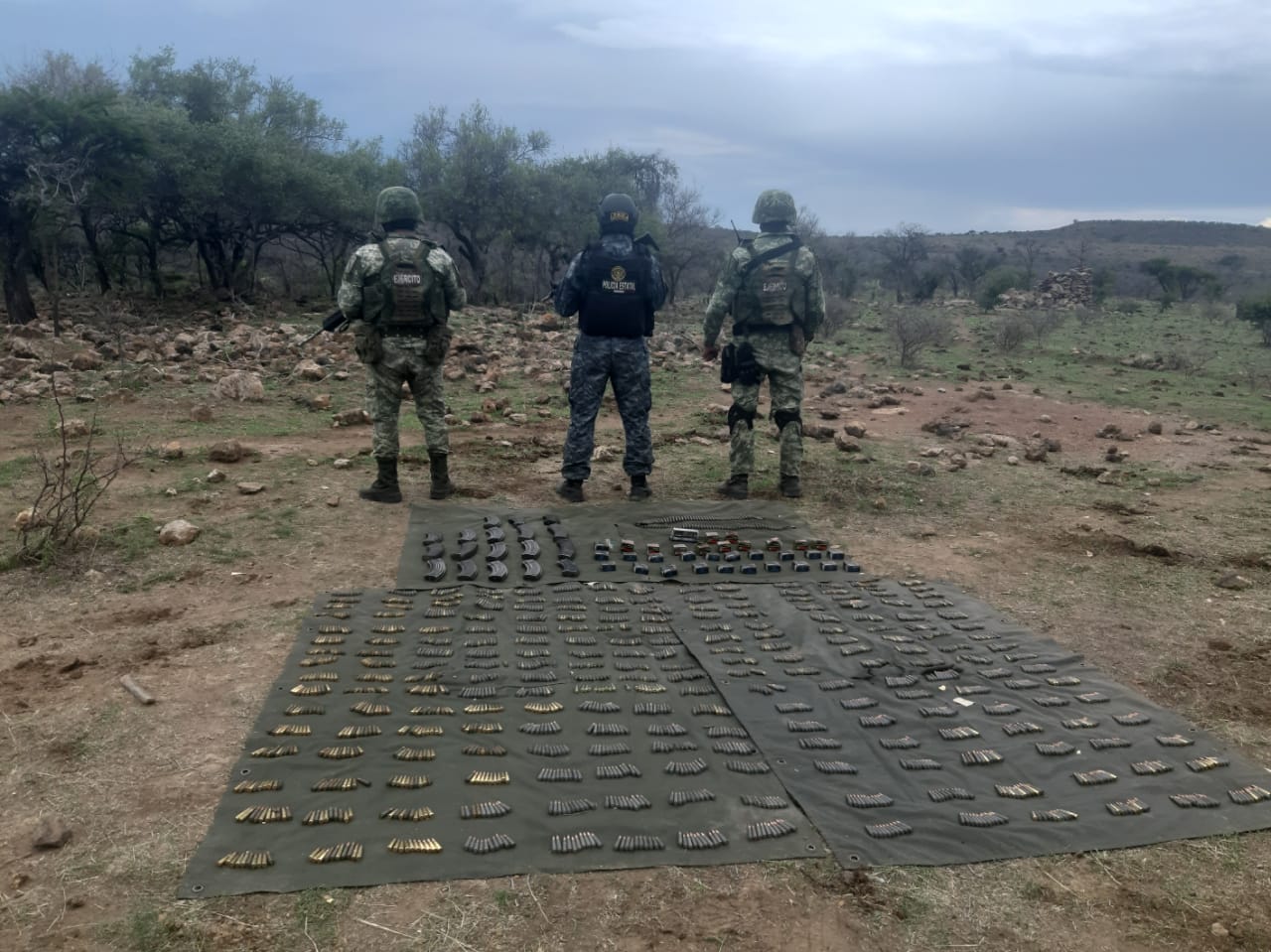 Desmantelan Fuerzas de Seguridad campamento utilizado por grupo delincuencial en Tepetongo; se aseguran cartuchos y cargadores